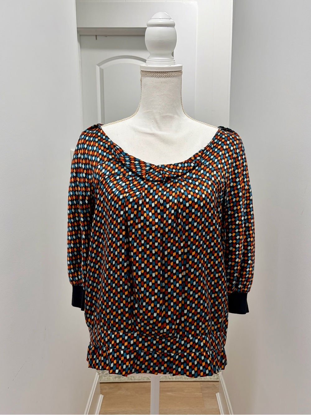 See By Chloe Multicolor Geometric Scoop Neck Silk Blouse Size 6